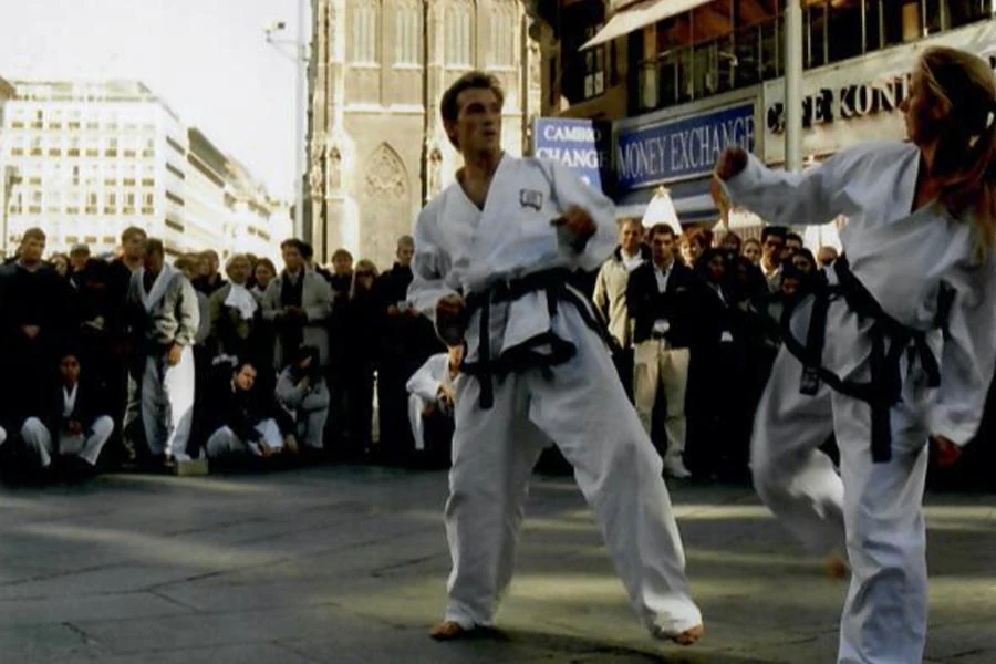 Action: Dr. Andreas Held bei einem Taekwondo Turnier am Stephansplatz
