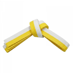 Ein weiß-gelber Kleinkinder Taekwondo Gürtel speziell für Kleinkinder bei YU Taekwondo für den 9. Kup
