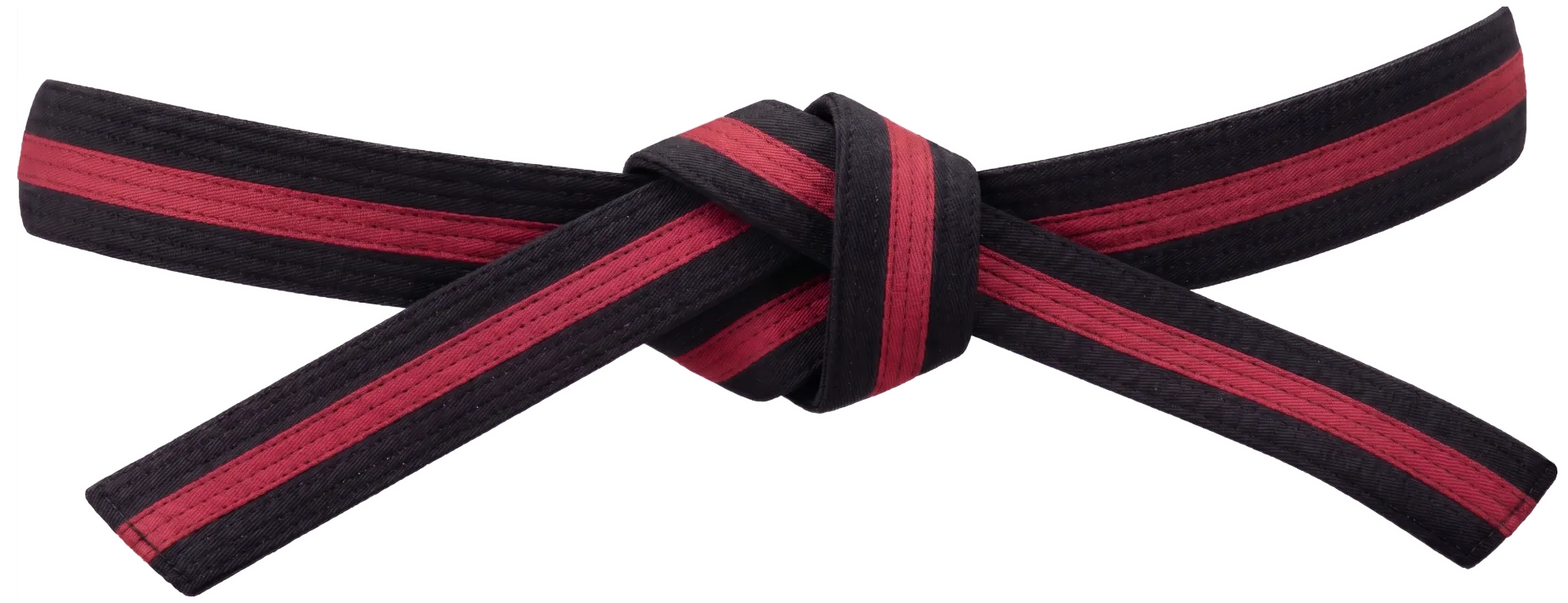 3. Poom Taekwondo-Gurt in Rot-Schwarz mit drei roten Streifen.